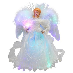 Northlight Fiber Optic Color-Changing Angel with Dove Christmas Tree Topper - 12" - White - 1 of 4