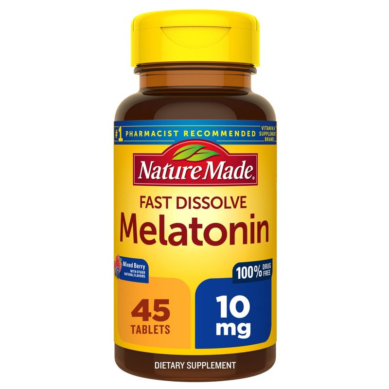 Nature Made Fast Dissolve Melatonin Maximum Strength 100% Drug Free Sleep Aid 10mg Tablets - 45ct, 1 of 9