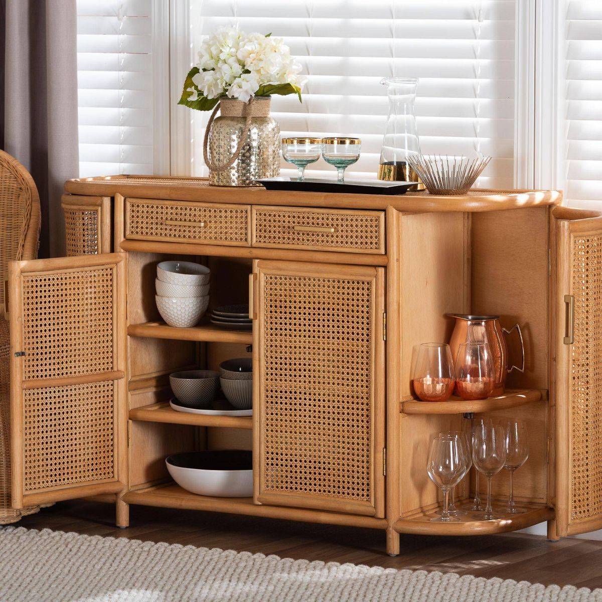 bali & pari Mckenna Natural Rattan Sideboard Light Honey/Gold - thumbnail 10