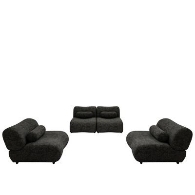 TiramisuBest Black Modular Sofa,Adjustable Headrests,Chenille Sectional,Hidden Legs,Reclining Backrest for Living Room/Bedroom