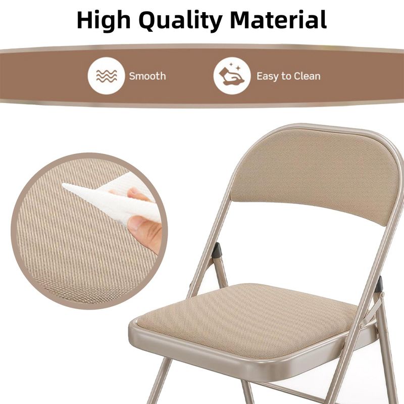 SKONYON 4 Pack Metal Padded Folding Chairs Comfortable Cushion for Home Office Indoor Outdoor Use Khaki, 4 of 7
