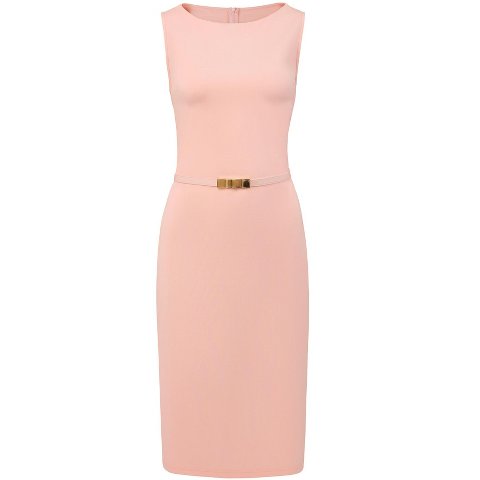 Женские платья INSPIRE CHIC Women's Solid Boat Neck Belt Work Office Sleeveless Sheath Dresses Medium Pink