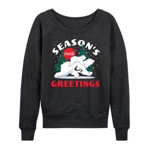 Women's - Coca-Cola - Seasons Greetings Polar Bears Lightweight French Terry Wide Neck Long Sleeve Graphic Shirt - 1 of 4