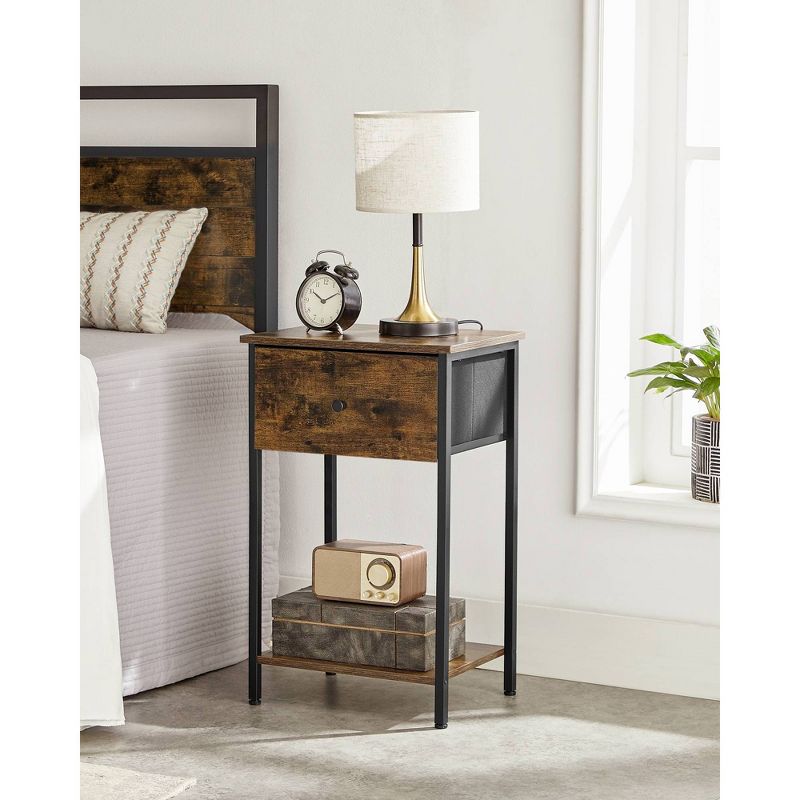 Set of 2 Side Fabric Nightstands with Drawer Beige/Black - Vasagle, 4 of 5