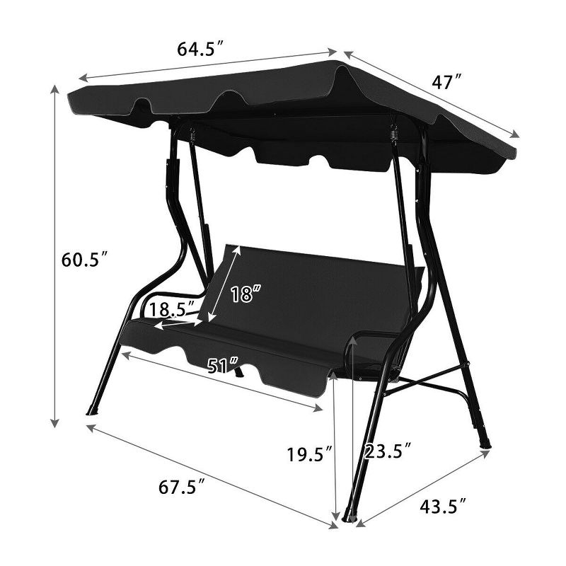 Costway Patio 3 Seats Canopy Swing Glider Hammock Cushioned Steel Frame Outdoor, 5 of 10