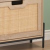 Natural Rattan Shoe Cabinet, 2 Flip Door Shoe Rack with a Drawer, Modern Freestanding Shoe Organizer with 3 Position Adjusted and Removable Shelf - 4 of 4