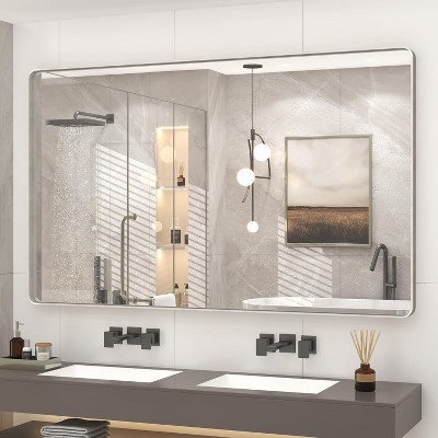 KIOTEE Rectangular Aluminum Alloy Framed and Tempered Glass Wall Bathroom Vanity Mirror in Matte Black