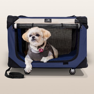 PetLuv Cat & Dog Pull-Along Carrier on Wheels & Rolling Travel Crate, Removable Soft Pillow, Privacy Windows, Locking Zippers, Pocket, Seatbelt Loops