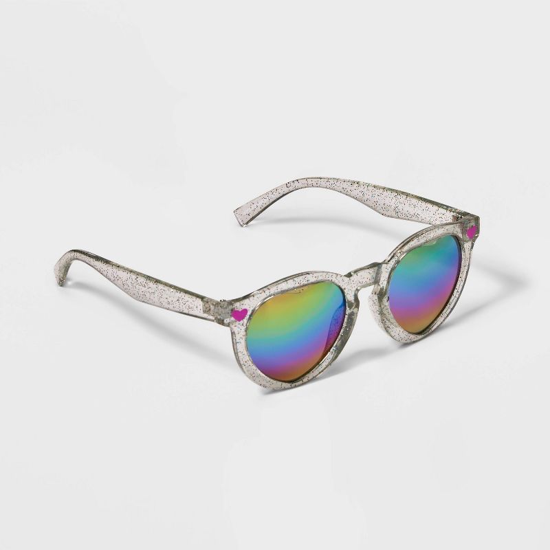 Girls&#39; Heart Lens Glitter Rainbow Round Sunglasses - Cat &#38; Jack&#8482; Clear, 2 of 3