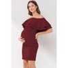 Hello Miz Women's Off Shoulder Double Ruffle Maternity Dress - 2 of 4