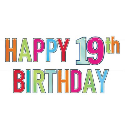 Beistle Foil Happy 19th Birthday Streamer, 7½" x 5', (2/Pkg) Multicolored
