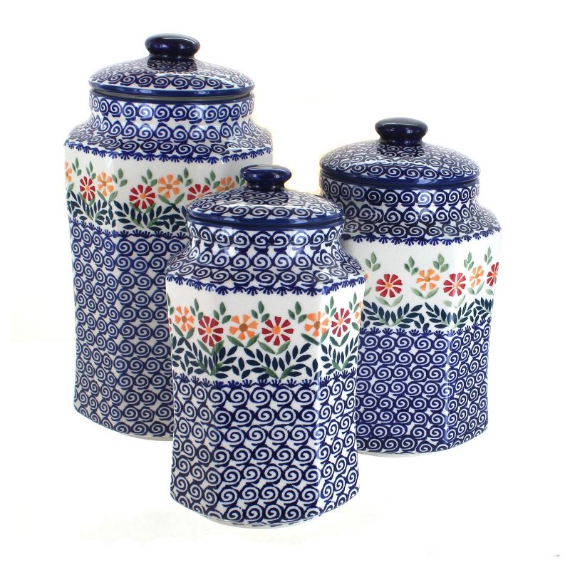 Blue Rose Polish Pottery P1700 Manufaktura Canister Set with Seals, 1 of 3
