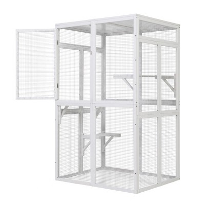AZL1 Life Concept Pet Crates and Houses Large Outdoor Cat Enclosure with Multi Level Climbing Platforms Safe Ventilated, White, 39.4"*33.3"*63.8"