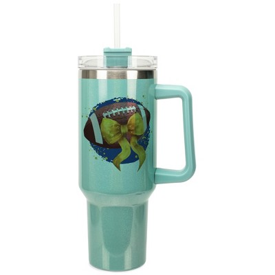 Elanze Designs 40 Ounce Stainless Steel Double Wall Insulated Glitter Travel Tumbler With Handle, Straw, and Lid, Heart Balloons Teal