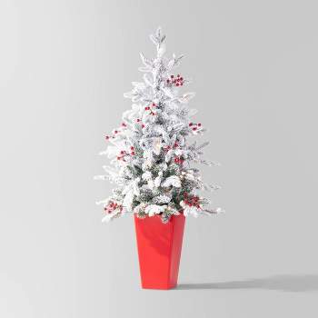4' Pre-Lit Flocked Balsam Fir Potted Mini Artificial Christmas Tree with Red Berries Clear Lights - Wondershop™