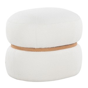 Sapphtopaz Modern Ottoman with Natural Wood Accent Boucle Upholstered Pouf with Foam Pad Multi-Purpose Shoe Bench for Living Room, Entryway - 1 of 4