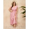 Plus Size Women's Cross V Neck Flutter Sleeve Dress with Belt High Slit Flowy Summer Maxi Dress - 4 of 4