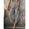 Womens Summer Pants Casual Linen Capris Pants with Drastring Wide Leg Roomy Non-Restrictive Trouser with Curvy Slit Hem - 4 of 4