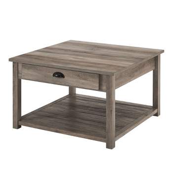June Rustic Farmhouse Square Coffee Table with Lower Shelf Gray Wash - Saracina Home