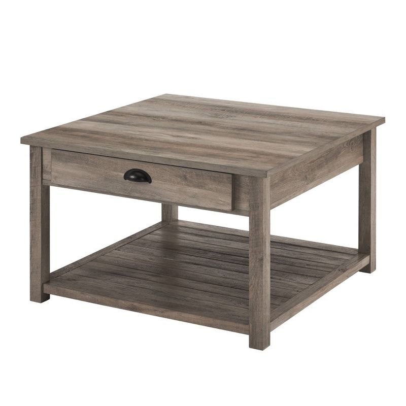 June Rustic Farmhouse Square Coffee Table with Lower Shelf Gray Wash - Saracina Home, 1 of 9