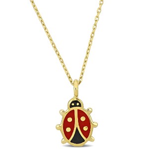 EVERLY JEWELRY | 14K Yellow Gold Red and Black Enamel Ladybug Pendant with Chain - 17 inch - 1 of 3