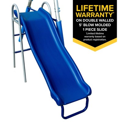 Taylor White and Blue Metal Swing Set with Slide and Teeter Totter