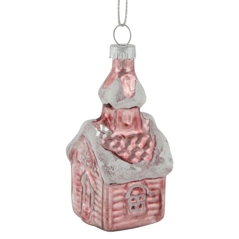 Northlight 3.25" Snow Covered Pink Church Glass Christmas Ornament, 5 of 6