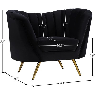 Margo Black Velvet Chaise with Gold Metal Legs