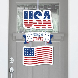 Big Dot of Happiness Stars & Stripes - Hanging Porch Memorial Day, 4th of July and Labor Day Patriotic Outdoor Decor - Front Door Decor - 3 Piece Sign - 1 of 4