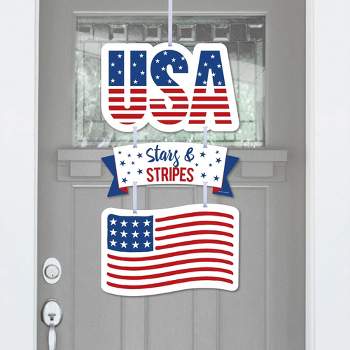 Big Dot of Happiness Stars & Stripes - Hanging Porch Memorial Day, 4th of July and Labor Day Patriotic Outdoor Decor - Front Door Decor - 3 Piece Sign