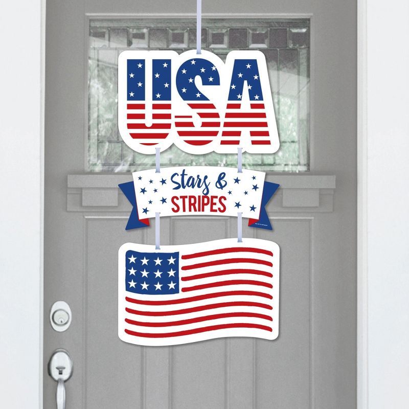 Big Dot of Happiness Stars & Stripes - Hanging Porch Memorial Day, 4th of July and Labor Day Patriotic Outdoor Decor - Front Door Decor - 3 Piece Sign, 1 of 9