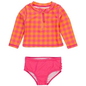 RuffleButts Baby/Toddler Girls UPF50+ Long Sleeve Zipper Rash Guard 2-Piece - 1 of 4
