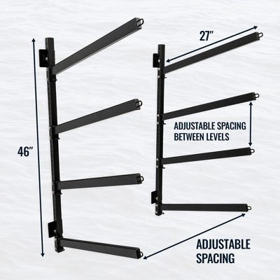 Heavy-Duty Black Metal Adjustable 4-Level Kayak Storage Rack