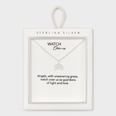 Sterling Silver Angel Wings Pendant Necklace - Silver