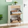 Rattan Shoe Cabinet for Entryway, 2-Flip Drawer Storage Organizer with Adjustable Shelf, Narrow Freestanding Hidden Shoe Rack for Home Storage - 2 of 4