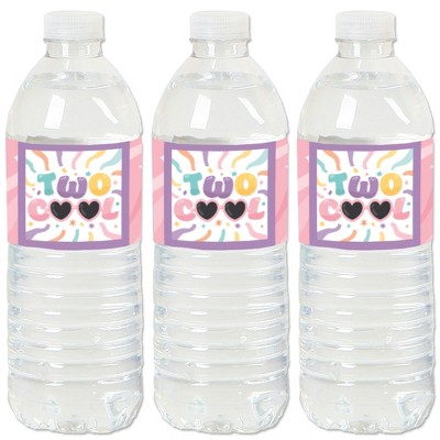 Big Dot of Happiness Two Cool - Girl - Pastel 2nd Birthday Party Water Bottle Sticker Labels - Set of 20