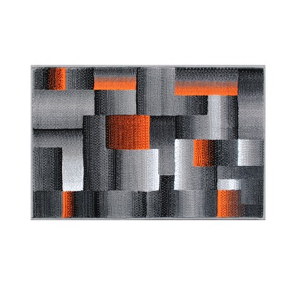 Emma and Oliver Modern Cubist Olefin Accent Runner Rug in Gradient Shades with Natural Jute Backing