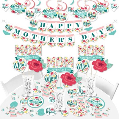 Big Dot of Happiness Colorful Floral Happy Mother's Day - We Love Mom Party Supplies - Banner Decoration Kit - Fundle Bundle