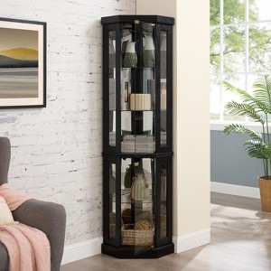 FURNIinspire Corner Curio Cabinet with Side-Hung Glass Doors Shelves, Perfect for Collections, Black, 15.31"*69.84"*15.31" - 1 of 4