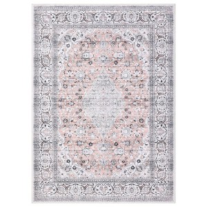 Machine Washable Area Rug Non Slip Rug Vintage Medallion Low Pile Foldable Rugs Stain Resistant Carpet For Bedroom Living Room Kids Room Study Room - 1 of 4
