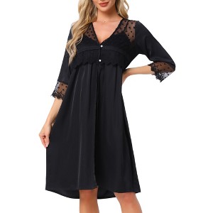 INSPIRE CHIC Women's Silky Satin Lace 3/4 Sleeve Camisole Nightgown and 3/4 Sleeve Robe Set - 1 of 4