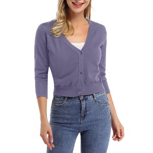 Women's Classic 3/4 Sleeve Open Front Cropped Cardigan Sweater Lightweight Knit Short Shrugs - 1 of 4