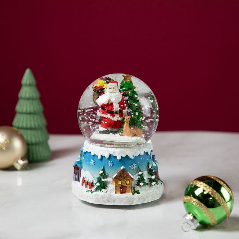 Northlight 5.5" Santa Claus with Christmas Tree and Reindeer Musical Snow Globe, 2 of 6