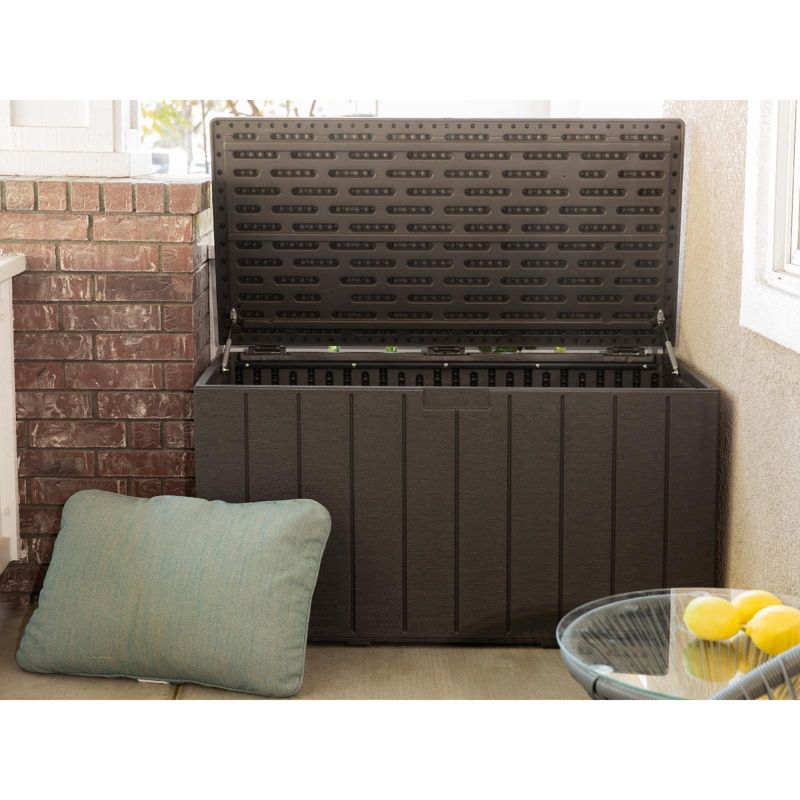 Barton 130 Gallons Outdoor Plastic Deck Box All-Weather Resin Storage Wood Look Style, Brown, 2 of 5