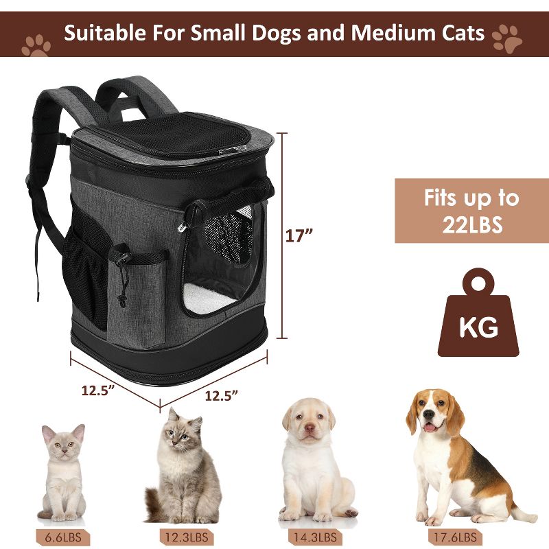 Tirrinia Two-Sided Entry Pet Carrier Backpack for Cats & Small Dogs, Airline-Approved, Padded Back Support, Ideal for Hiking, Walking, Cycling, 4 of 8