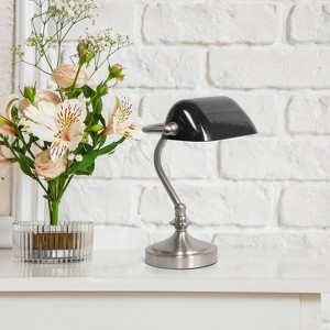 Creekwood Home 9.2" Classic and Petite Brushed Nickel Bankers Table Lamp Black Shade - 1 of 4