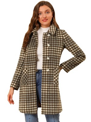 Allegra K Women's Turnover Collar Winter Elegant Long Plaid Coat : Target