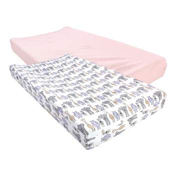 Hudson Baby Infant Girl Cotton Changing Pad Cover, Pink Safari, One Size