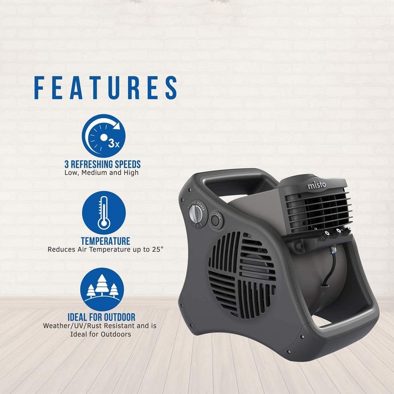 Lasko 7050 Misto 3-Speed Adjustable Angle Outdoor Camping Mister Portable Electric Cooling Water Misting Fan for Patio, Picnics & Decks, Black, 5 of 7