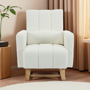 Oversized Teddy Velvet Accent Rocking Chair with Pillow and Vertical Stitching - 1 of 4